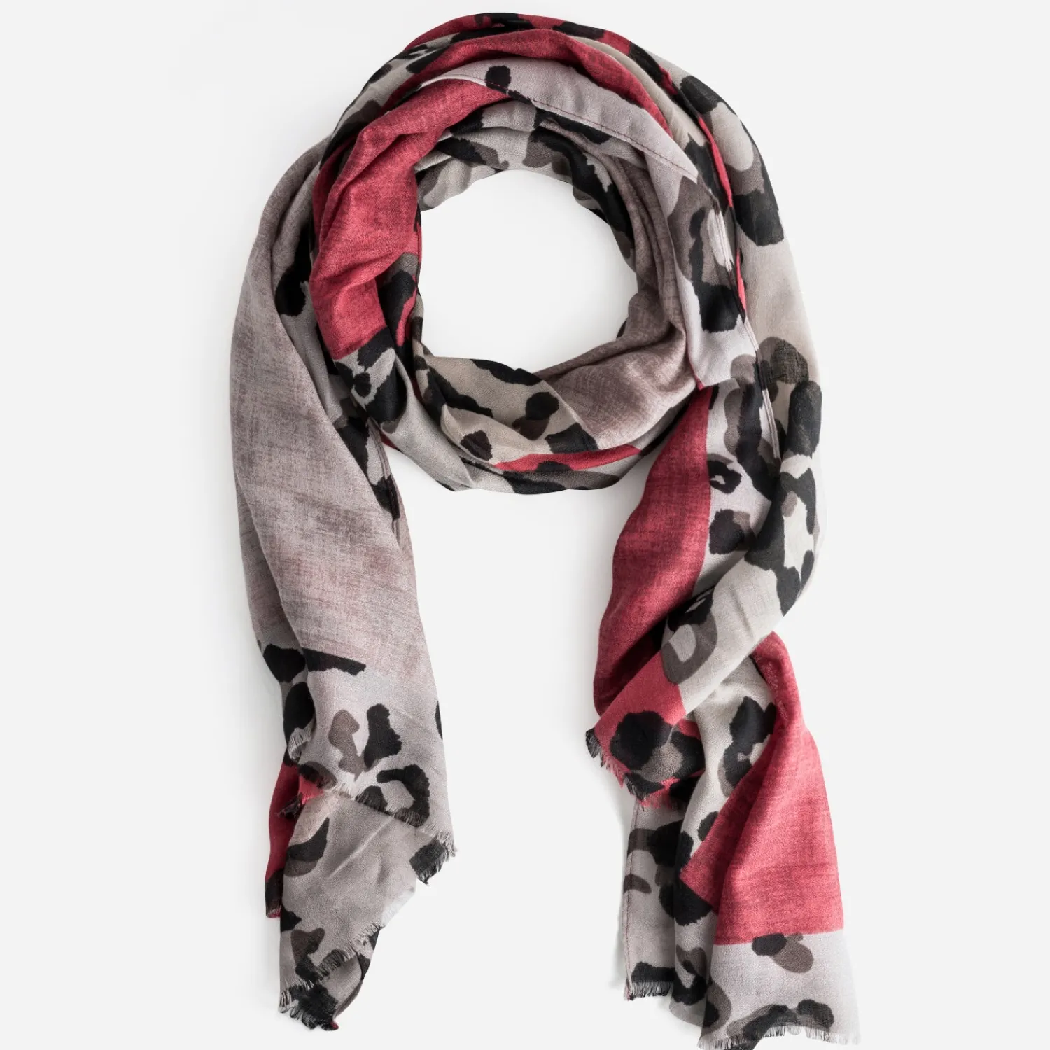 Texto Echarpes & Foulards^Foulard rouge et beige à motif léopard MULTICOLORE