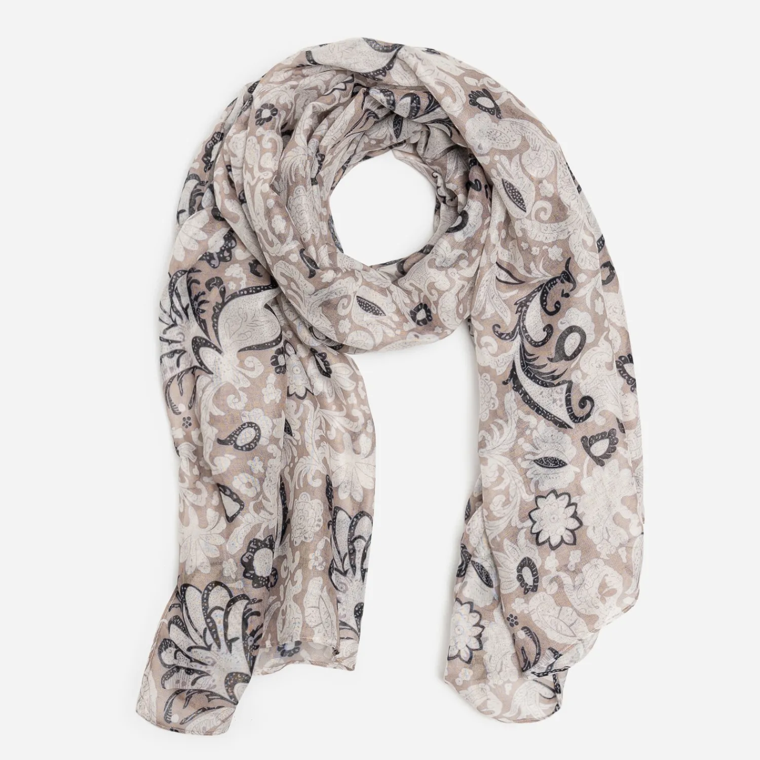 Texto Echarpes & Foulards^Foulard beige à motif fleurs baroques CAMEL