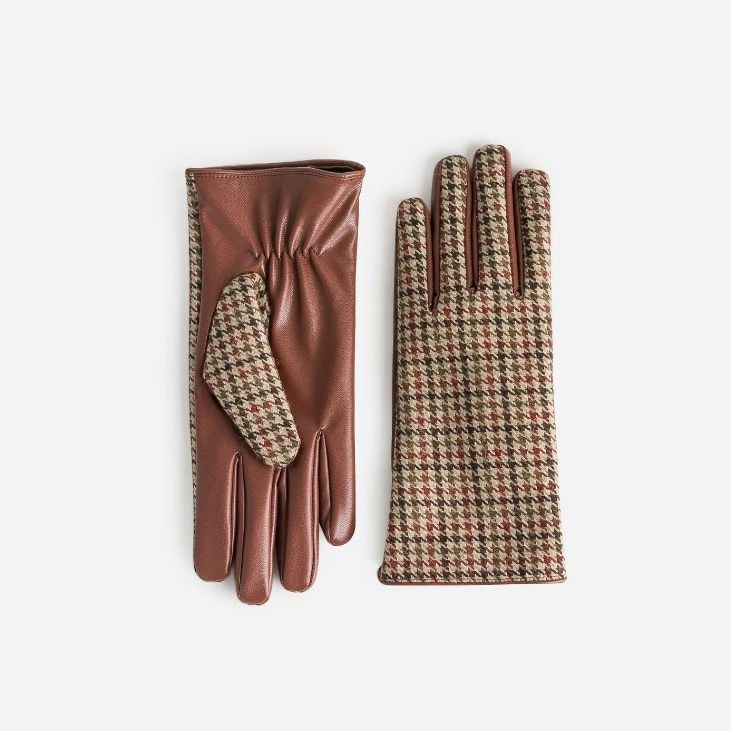 Eram Gants & Parapluie^Gants cognac bi-matière à motif pied-de-poule MULTICOLORE