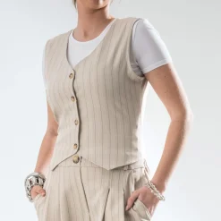 Texto T-Shirts^Gilet de costume rayures tennis BEIGE