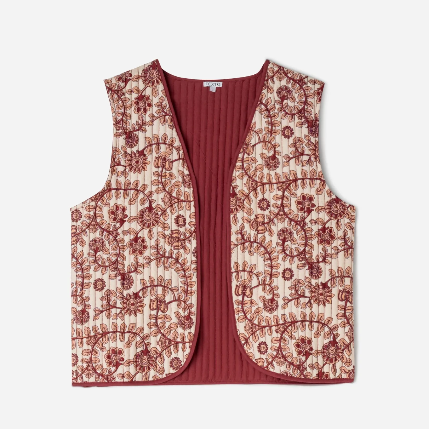 Texto Vestes & Gilets^Gilet réversible rouge motif fleurs indiennes BEIGE