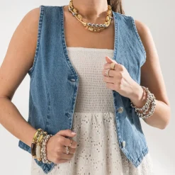 Texto T-Shirts^Gilet sans manches en jean BLEU