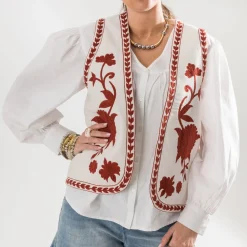 Texto Vestes & Gilets^Gilet écru maxi broderies BEIGE
