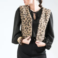 Texto Vestes & Gilets^Gilet à motif léopard MARRON