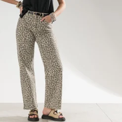 Texto Pantalons & Jeans^Jean beige à imprimé léopard IMPRIME