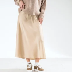 Texto Jupes^Jupe longue beige satinée BEIGE FONCE