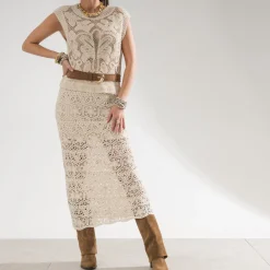 Texto Jupes^Jupe longue écrue dentelle façon crochet ECRU