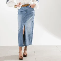 Texto Jupes^Jupe longue en jean BLEU