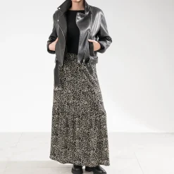 Texto Jupes^Jupe longue e motif animalier NOIR