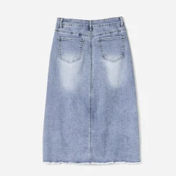Texto Jupes^Jupe midi délavé en jean BLEU