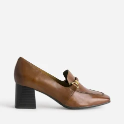 Caprice Escarpins^Mocassin à talon en cuir COGNAC