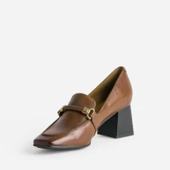 Caprice Escarpins^Mocassin à talon en cuir COGNAC