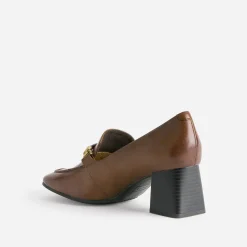 Caprice Escarpins^Mocassin à talon en cuir COGNAC