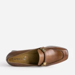 Caprice Escarpins^Mocassin à talon en cuir COGNAC