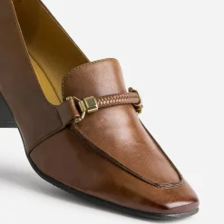 Caprice Escarpins^Mocassin à talon en cuir COGNAC