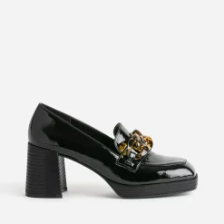 Eram Escarpins^Mocassin à talon verni avec maxi chaîne NOIR