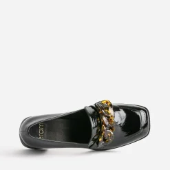 Eram Escarpins^Mocassin à talon verni avec maxi chaîne NOIR