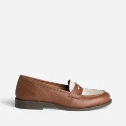 Eram Mocassins/Slippers^Mocassin bicolore et beige cuir COGNAC