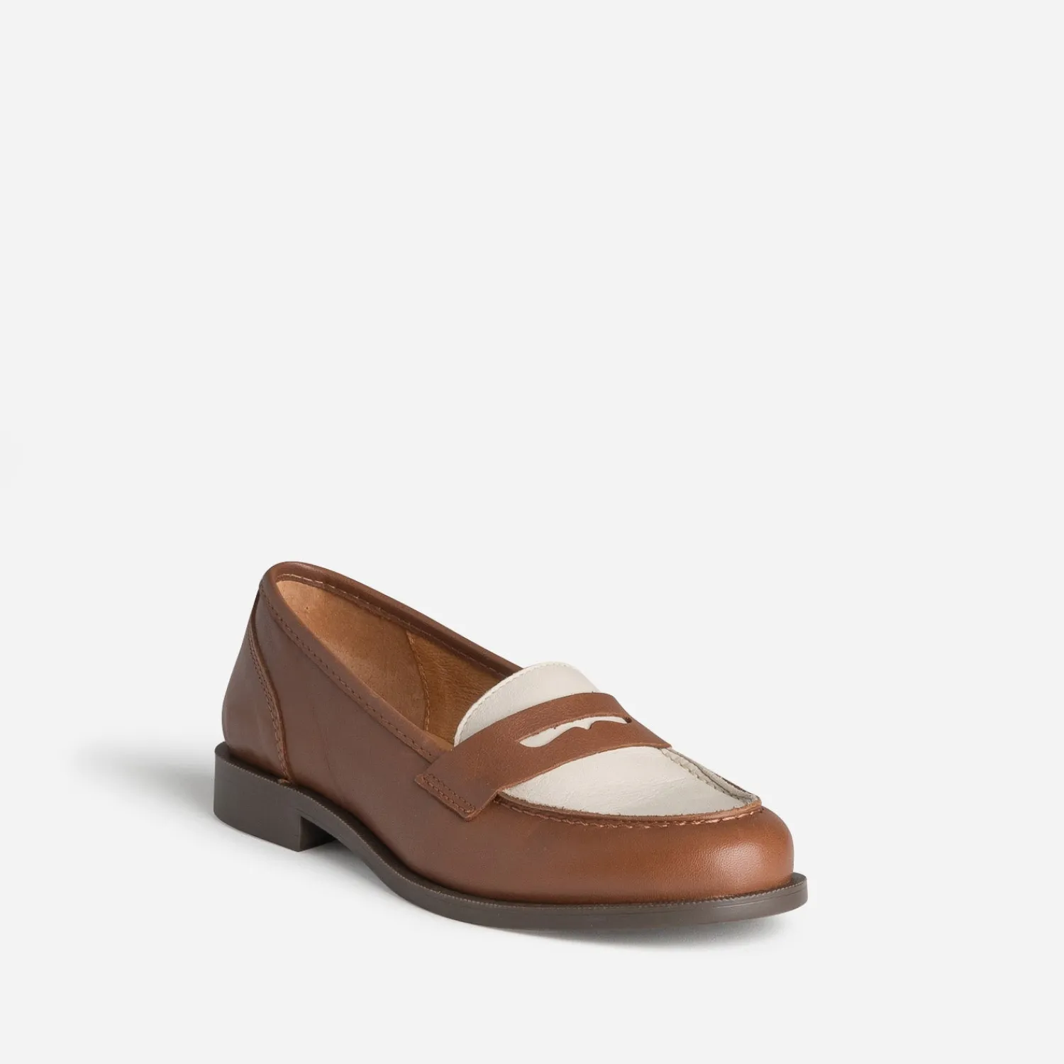 Eram Mocassins/Slippers^Mocassin bicolore et beige cuir COGNAC