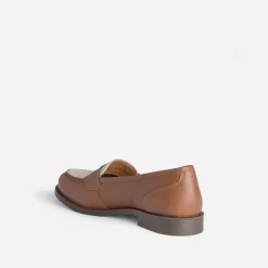 Eram Mocassins/Slippers^Mocassin bicolore et beige cuir COGNAC