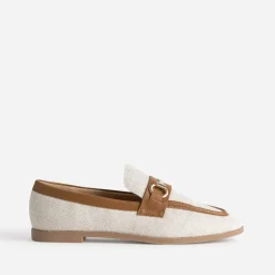 Eram Mocassins/Slippers^Mocassin bi-matière beige lin et COGNAC