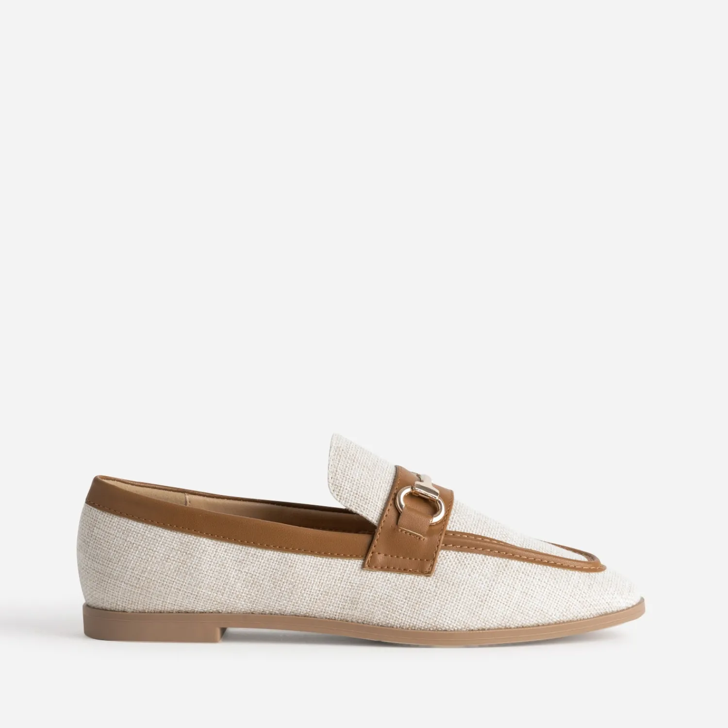Eram Mocassins/Slippers^Mocassin bi-matière beige lin et COGNAC