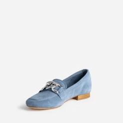 Eram Mocassins/Slippers^Mocassin cuir velours maxi chaîne argentée BLEU