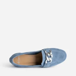 Eram Mocassins/Slippers^Mocassin cuir velours maxi chaîne argentée BLEU