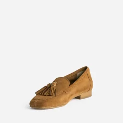 Eram Mocassins/Slippers^Mocassin camel cuir velours à pampilles COGNAC