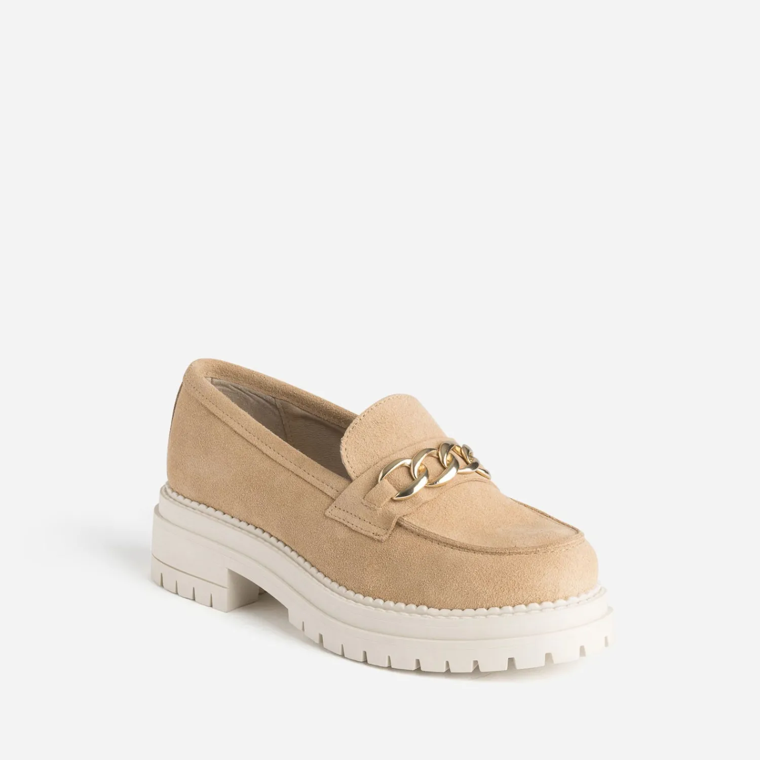 Texto Mocassins/Slippers^Mocassin crantée beige en cuir velours TAUPE
