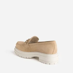 Texto Mocassins/Slippers^Mocassin crantée beige en cuir velours TAUPE