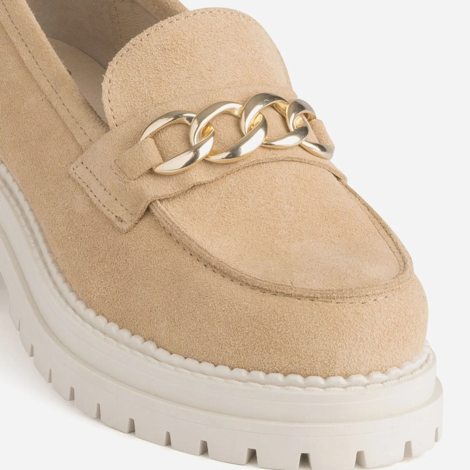Texto Mocassins/Slippers^Mocassin crantée beige en cuir velours TAUPE