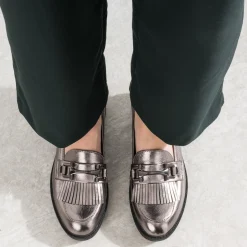 Eram Mocassins/Slippers^Mocassin gris foncé métallisé à franges METALISE