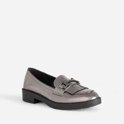 Eram Mocassins/Slippers^Mocassin gris foncé métallisé à franges METALISE
