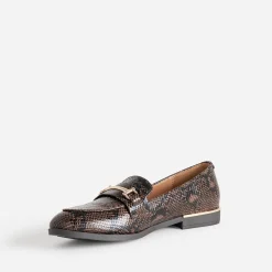 Eram Mocassins/Slippers^Mocassin marron à effet python détails dorés IMPRIME