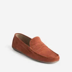 Eram Mocassins^Mocassin orangé éco-conçu en cuir velours ROUGE