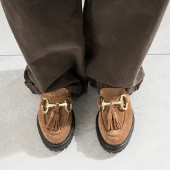 Texto Mocassins/Slippers^Mocassin cuir velours CAMEL