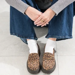Texto Mocassins/Slippers^Mocassin marron cuir velours motif léopard IMPRIME
