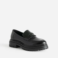 Texto Mocassins/Slippers^Mocassin cuir semelle crantée NOIR