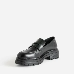 Texto Mocassins/Slippers^Mocassin cuir semelle crantée NOIR