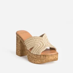 Texto Mules/Tongs|Sandales^Mule à talon tressée BEIGE