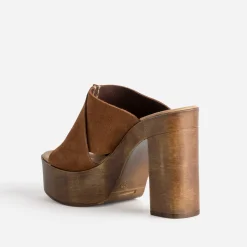 Texto Mules/Tongs|Sandales^Mule à plateforme cuir velours COGNAC