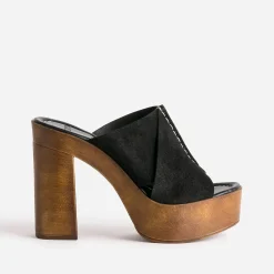Texto Mules/Tongs|Sandales^Mule à plateforme e cuir velours NOIR