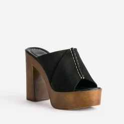 Texto Mules/Tongs|Sandales^Mule à plateforme e cuir velours NOIR