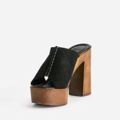 Texto Mules/Tongs|Sandales^Mule à plateforme e cuir velours NOIR