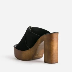 Texto Mules/Tongs|Sandales^Mule à plateforme e cuir velours NOIR