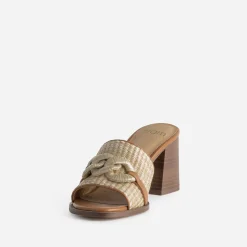 Eram Mules/Tongs|Sandales^Mule à talon beige effet raphia CAMEL