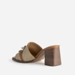 Eram Mules/Tongs|Sandales^Mule à talon beige effet raphia CAMEL