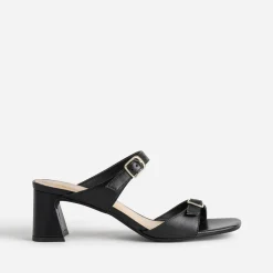 Eram Mules/Tongs|Sandales^Mule à talon e cuir double bride NOIR