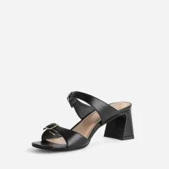 Eram Mules/Tongs|Sandales^Mule à talon e cuir double bride NOIR